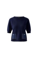 Navy Knit Top with Denim Pockets