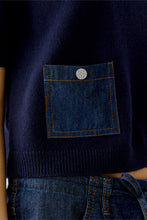 Navy Knit Top with Denim Pockets