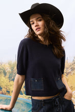 Navy Knit Top with Denim Pockets