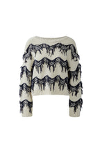 Cream Knit Jumper with Navy Fringe Detail