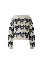 Cream Knit Jumper with Navy Fringe Detail