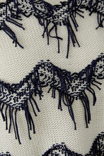 Cream Knit Jumper with Navy Fringe Detail