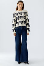 Cream Knit Jumper with Navy Fringe Detail