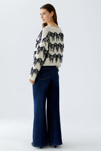 Cream Knit Jumper with Navy Fringe Detail