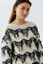 Cream Knit Jumper with Navy Fringe Detail