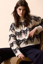 Cream Knit Jumper with Navy Fringe Detail