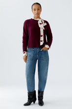 Ribbed Hem Jumper with Front Pocket - Cherry