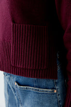 Ribbed Hem Jumper with Front Pocket - Cherry