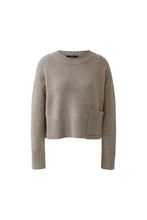 Ribbed Hem Jumper with Front Pocket - Taupe