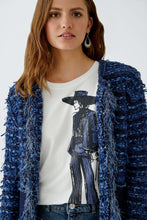 Navy Textured Bouclé Jacket with Fringe Detail