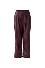 Wide Leg Faux Leather Trousers in Burgundy