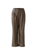 Wide Leg Faux Leather Trousers in Taupe