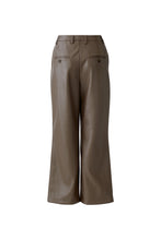 Wide Leg Faux Leather Trousers in Taupe