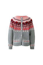 Nordic Pattern Knit Jumper in Soft Grey & Pink Tones