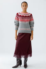 Nordic Pattern Knit Jumper in Soft Grey & Pink Tones