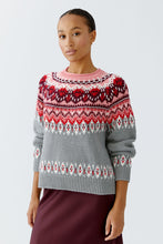 Nordic Pattern Knit Jumper in Soft Grey & Pink Tones