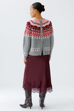 Nordic Pattern Knit Jumper in Soft Grey & Pink Tones