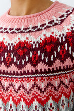 Nordic Pattern Knit Jumper in Soft Grey & Pink Tones
