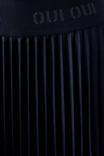 Navy Pleated Midi Skirt with Logo Waistband