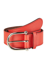 Narrow Leather Belt with Metal Loops - Coral