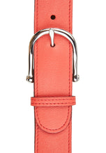Narrow Leather Belt with Metal Loops - Coral