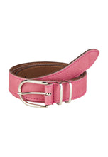 Narrow Leather Belt with Metal Loops - Pink