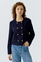 Navy Double-Breasted Knit Jacket