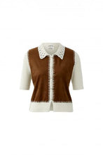Brown Contrast Stitch Knit Top