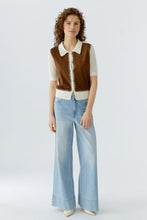 Brown Contrast Stitch Knit Top