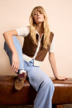 Brown Contrast Stitch Knit Top