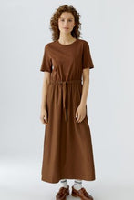 Brown Drawstring Midi Dress