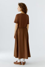 Brown Drawstring Midi Dress
