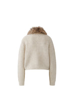 Cream Knit Cardigan with Detachable Faux Fur Collar