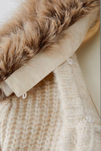 Cream Knit Cardigan with Detachable Faux Fur Collar