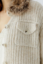 Cream Knit Cardigan with Detachable Faux Fur Collar