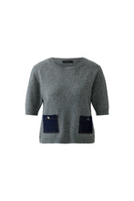 Grey Knit Top with Denim Pockets