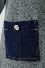Grey Knit Top with Denim Pockets