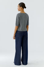 Grey Knit Top with Denim Pockets