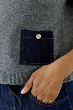 Grey Knit Top with Denim Pockets