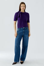 Bow Detail Short Sleeve Knit - Violet