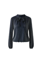 Shimmer Tie-Neck Blouse - Dark Blue