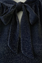 Shimmer Tie-Neck Blouse - Dark Blue