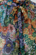 Vintage Garden Print Tie-Neck Blouse
