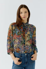 Vintage Garden Print Tie-Neck Blouse