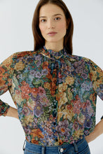 Vintage Garden Print Tie-Neck Blouse