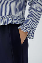 Classic Stripe Frill Hem Shirt - Navy