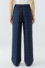 Navy Check Wide Leg Tailored Trousers