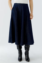 Dark Wash Denim Midi Skirt