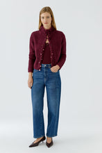 Burgundy Sequin Trim Knit Cardigan