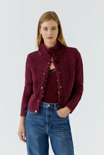 Burgundy Sequin Trim Knit Cardigan